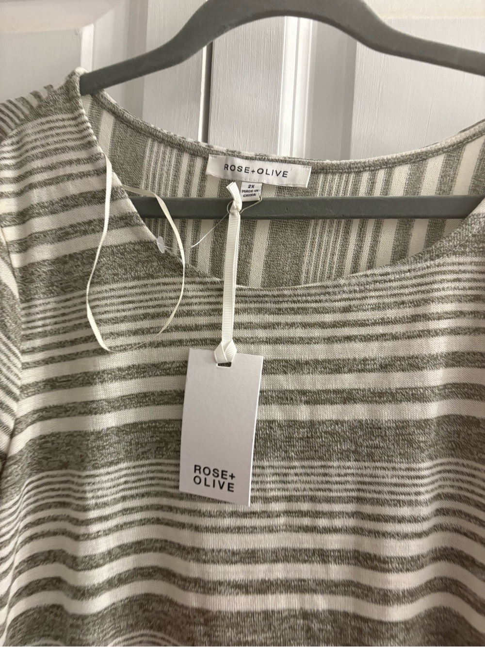 Rose + Olive Olive and White Striped top